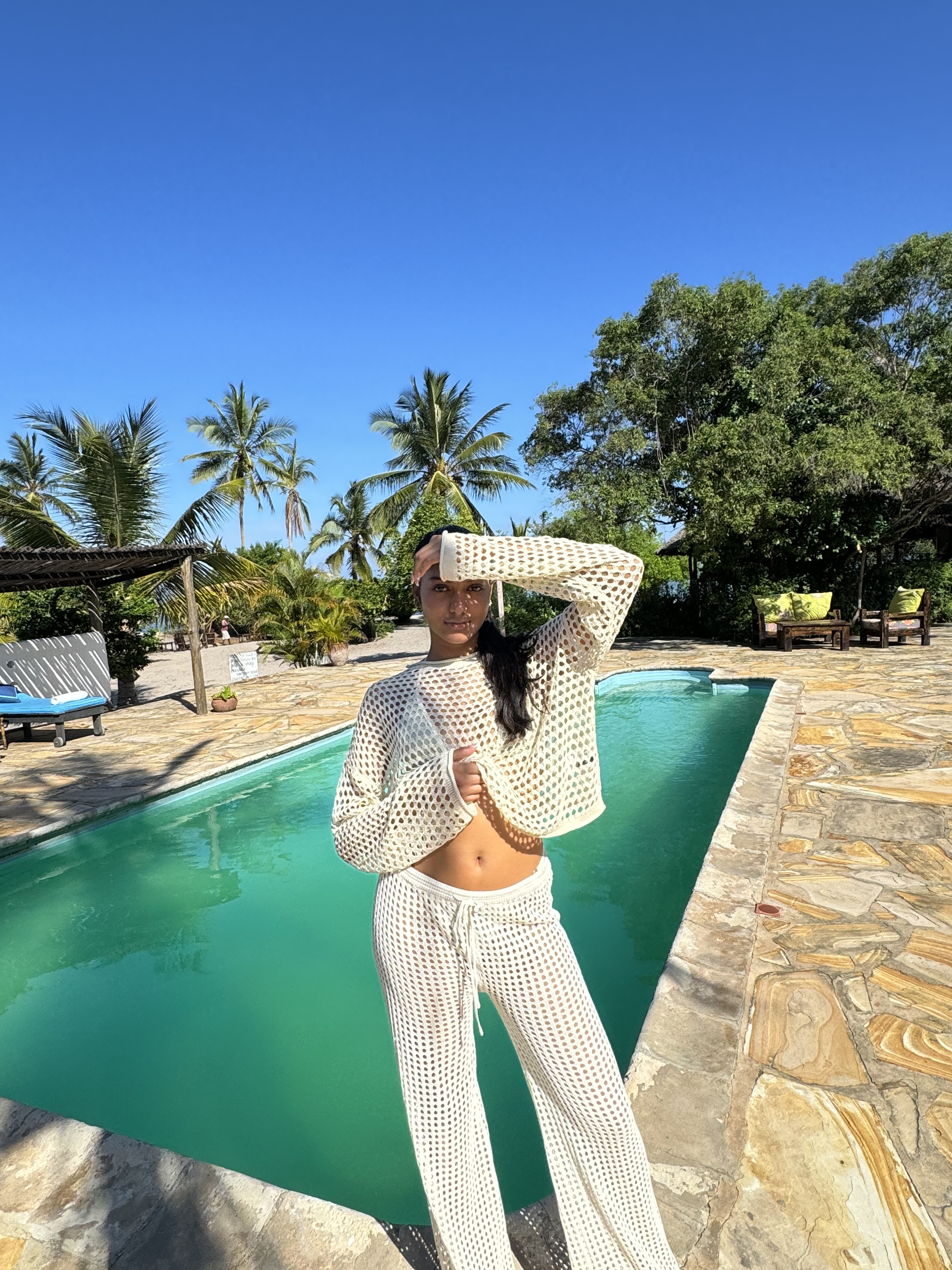 Kathryn Rose poolside in crochet